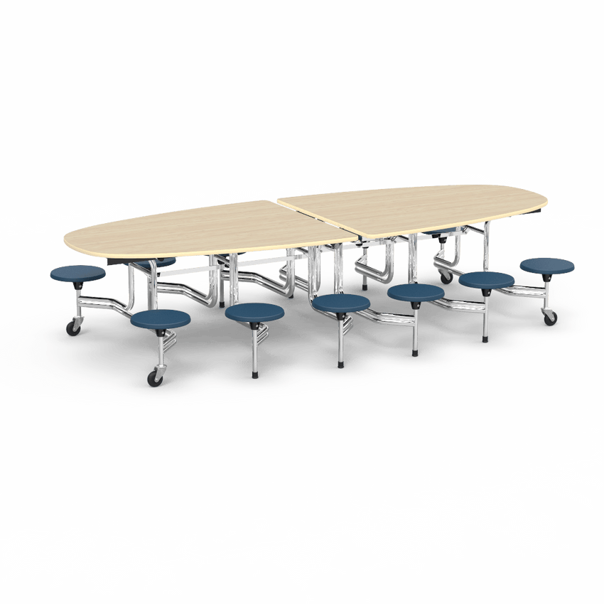 Virco MTS Series Ellipse Mobile Cafeteria Stool Table 45"W x 120"L x 29"H with 15" Seat Height - 12 Stools (MTSE15271012) - SchoolOutlet