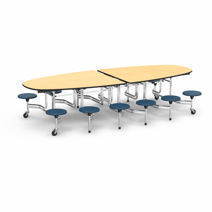Virco MTS Series Ellipse Mobile Cafeteria Stool Table 45"W x 120"L x 29"H with 15" Seat Height - 12 Stools (MTSE15271012) - SchoolOutlet