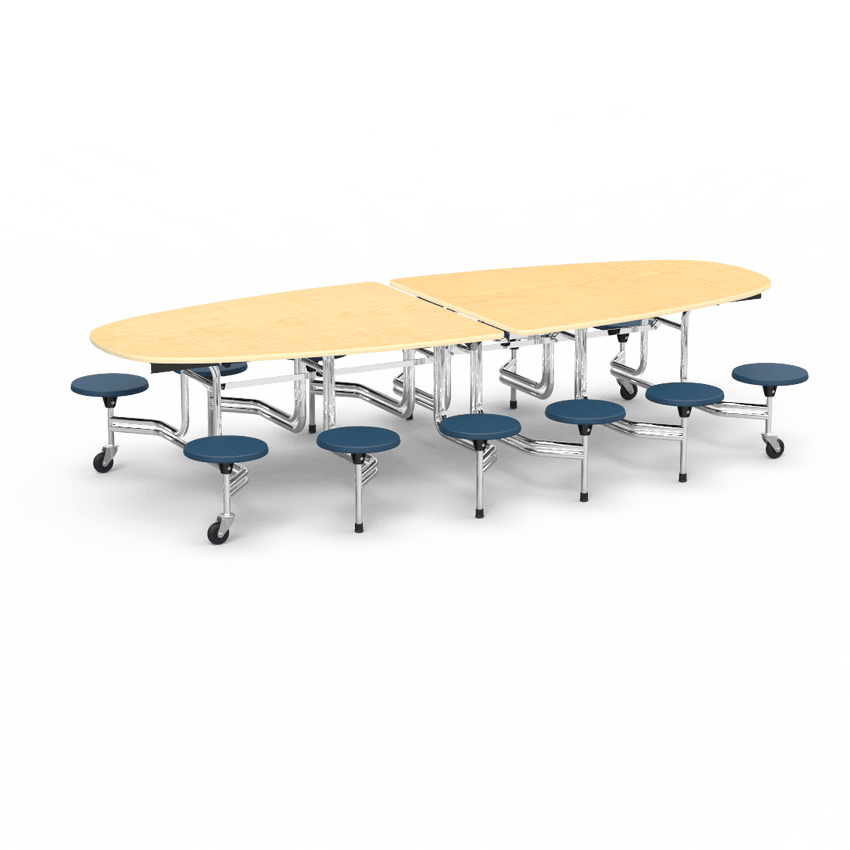 Virco MTS Series Ellipse Mobile Cafeteria Stool Table 45"W x 120"L x 29"H with 15" Seat Height - 12 Stools (MTSE15271012) - SchoolOutlet