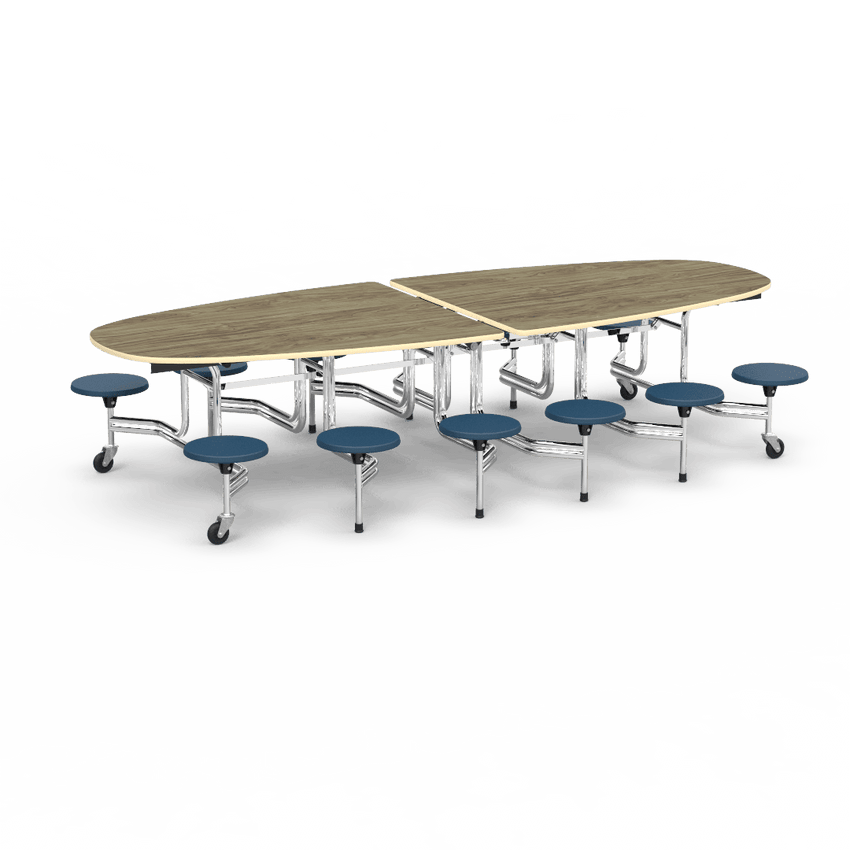 Virco MTS Series Ellipse Mobile Cafeteria Stool Table 45"W x 120"L x 29"H with 15" Seat Height - 12 Stools (MTSE15271012) - SchoolOutlet