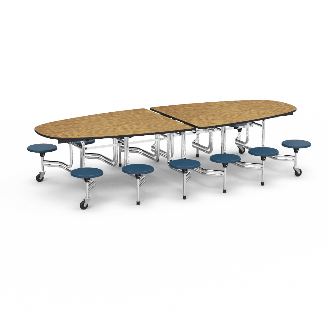 Virco MTS Series Ellipse Mobile Cafeteria Stool Table 45"W x 120"L x 29"H with 15" Seat Height - 12 Stools (MTSE15271012) - SchoolOutlet