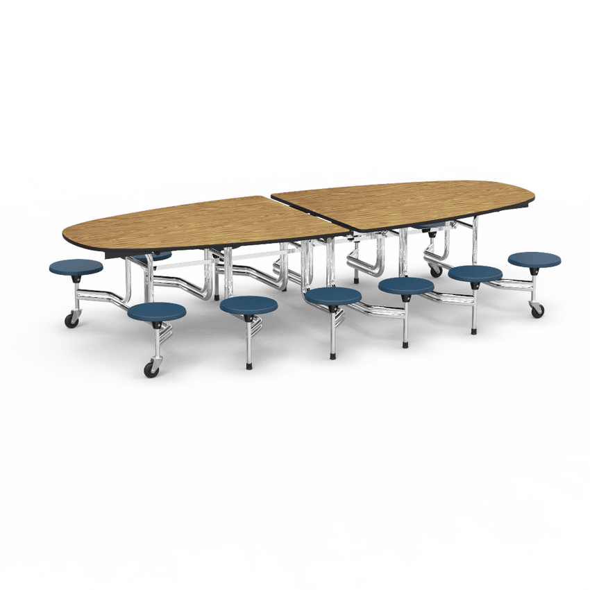 Virco MTS Series Ellipse Mobile Cafeteria Stool Table 45"W x 120"L x 29"H with 15" Seat Height - 12 Stools (MTSE15271012) - SchoolOutlet