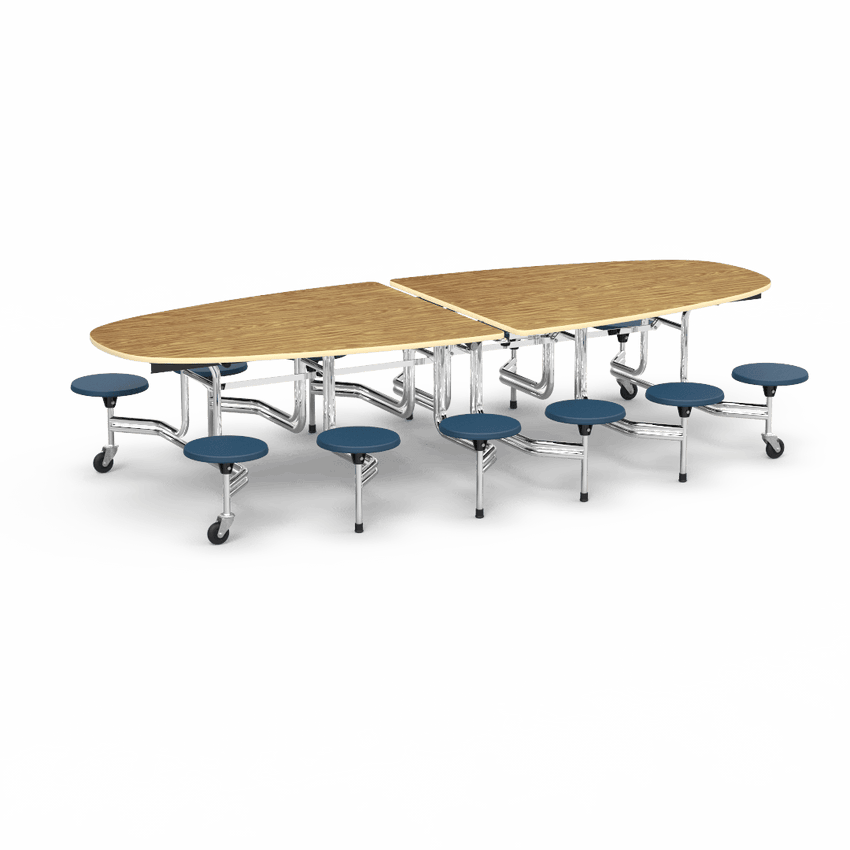 Virco MTS Series Ellipse Mobile Cafeteria Stool Table 45"W x 120"L x 29"H with 15" Seat Height - 12 Stools (MTSE15271012) - SchoolOutlet