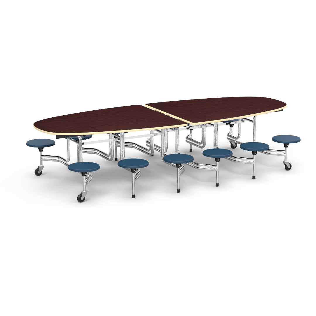 Virco MTS Series Ellipse Mobile Cafeteria Stool Table 45"W x 120"L x 29"H with 15" Seat Height - 12 Stools (MTSE15271012) - SchoolOutlet