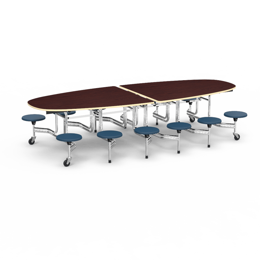 Virco MTS Series Ellipse Mobile Cafeteria Stool Table 45"W x 120"L x 29"H with 15" Seat Height - 12 Stools (MTSE15271012) - SchoolOutlet