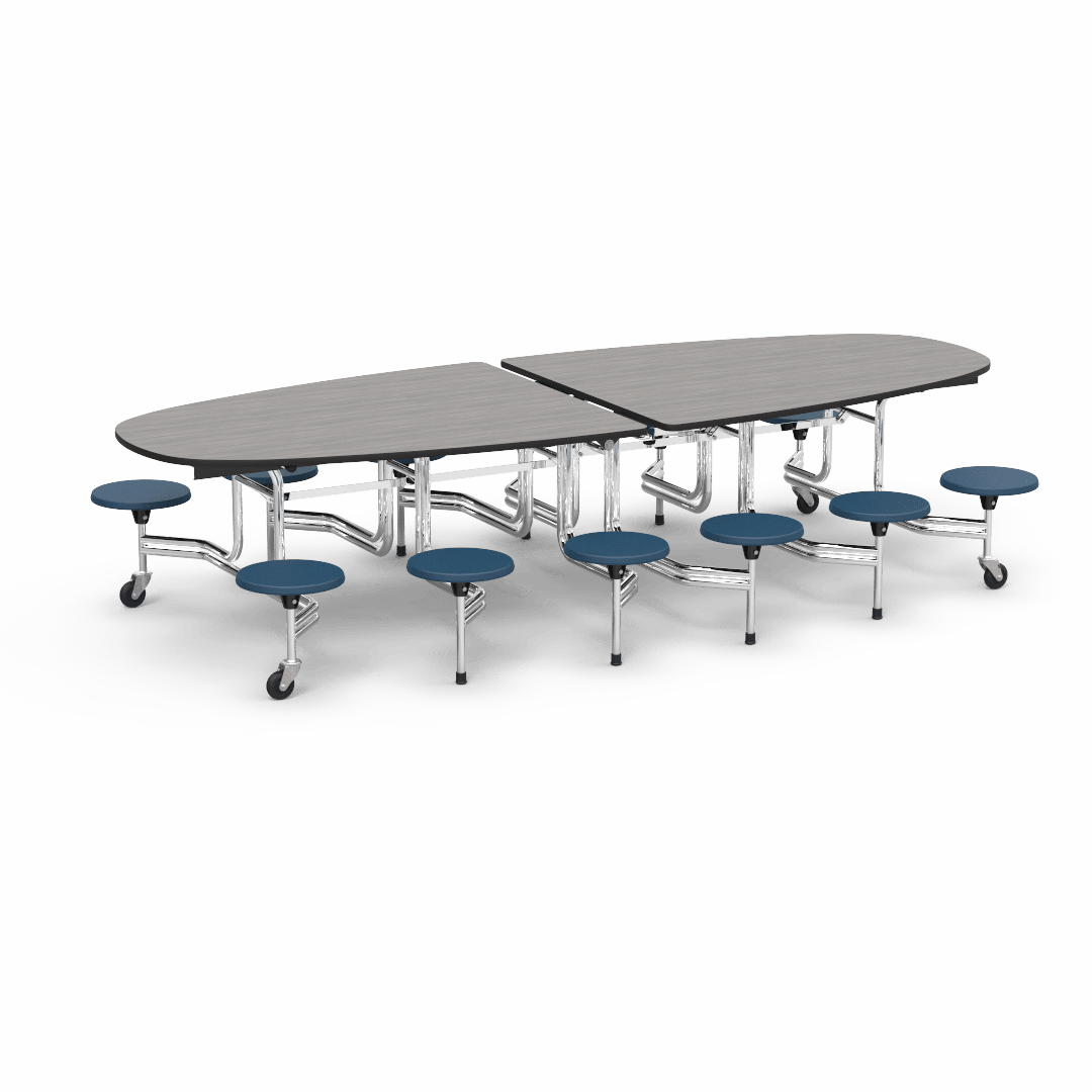 Virco MTS Series Ellipse Mobile Cafeteria Stool Table 45"W x 120"L x 29"H with 15" Seat Height - 12 Stools (MTSE15271012) - SchoolOutlet