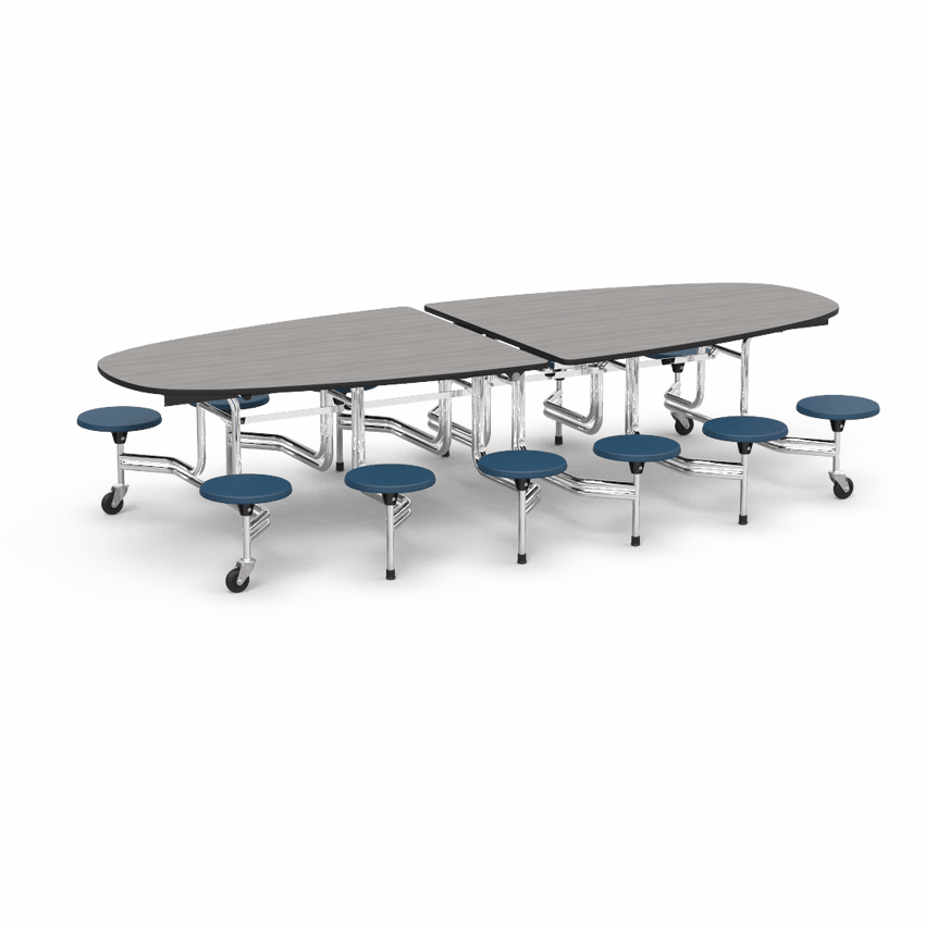 Virco MTS Series Ellipse Mobile Cafeteria Stool Table 45"W x 120"L x 29"H with 15" Seat Height - 12 Stools (MTSE15271012) - SchoolOutlet