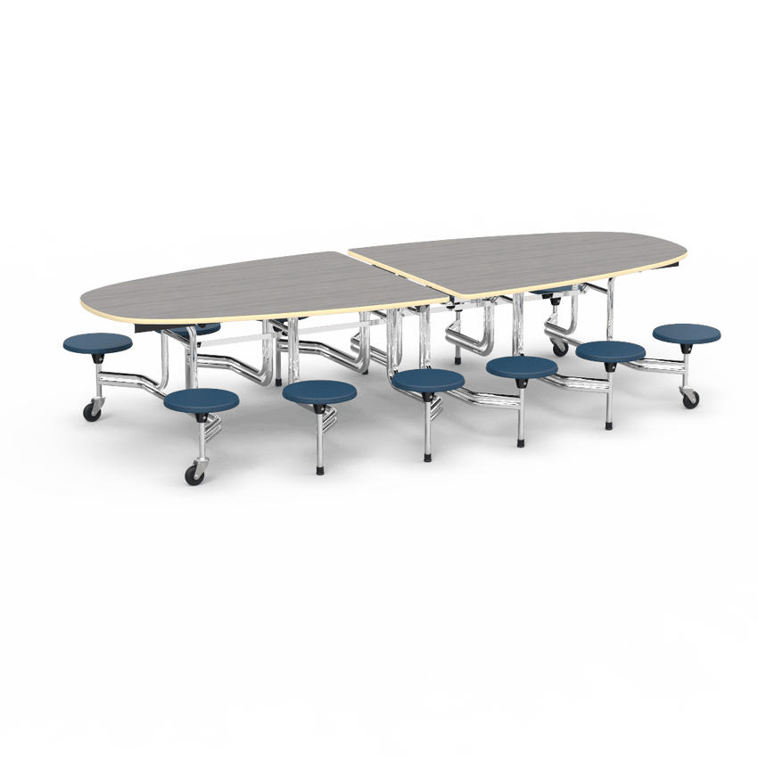 Virco MTS Series Ellipse Mobile Cafeteria Stool Table 45"W x 120"L x 29"H with 15" Seat Height - 12 Stools (MTSE15271012) - SchoolOutlet
