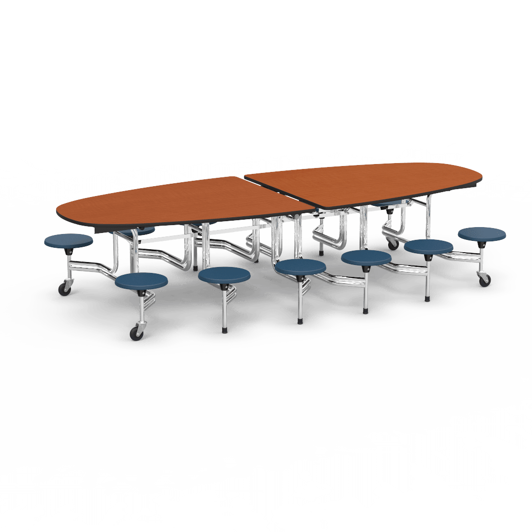 Virco MTS Series Ellipse Mobile Cafeteria Stool Table 45"W x 120"L x 29"H with 15" Seat Height - 12 Stools (MTSE15271012) - SchoolOutlet