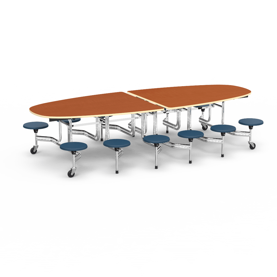 Virco MTS Series Ellipse Mobile Cafeteria Stool Table 45"W x 120"L x 29"H with 15" Seat Height - 12 Stools (MTSE15271012) - SchoolOutlet