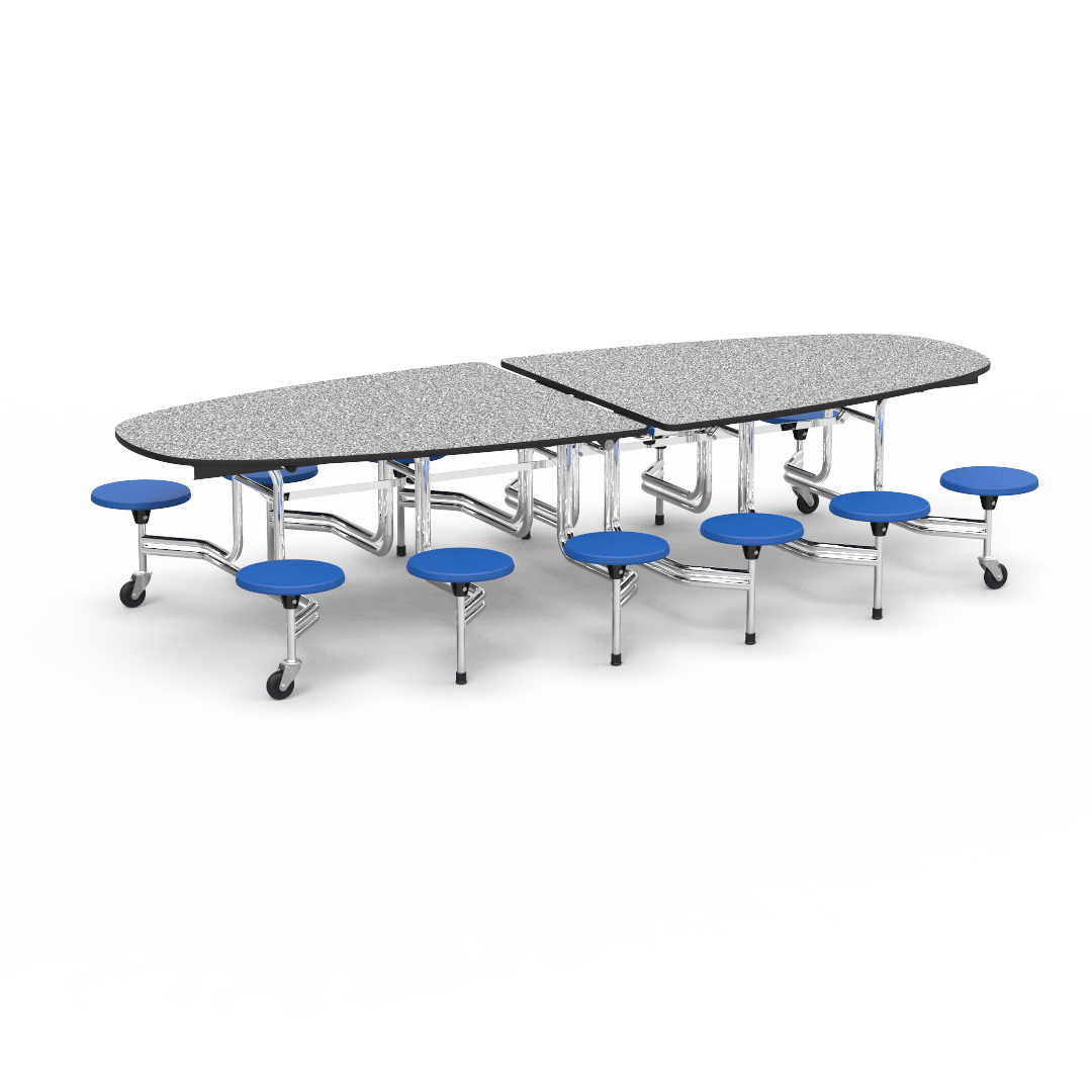 Virco MTS Series Ellipse Mobile Cafeteria Stool Table 45"W x 120"L x 29"H with 15" Seat Height - 12 Stools (MTSE15271012) - SchoolOutlet
