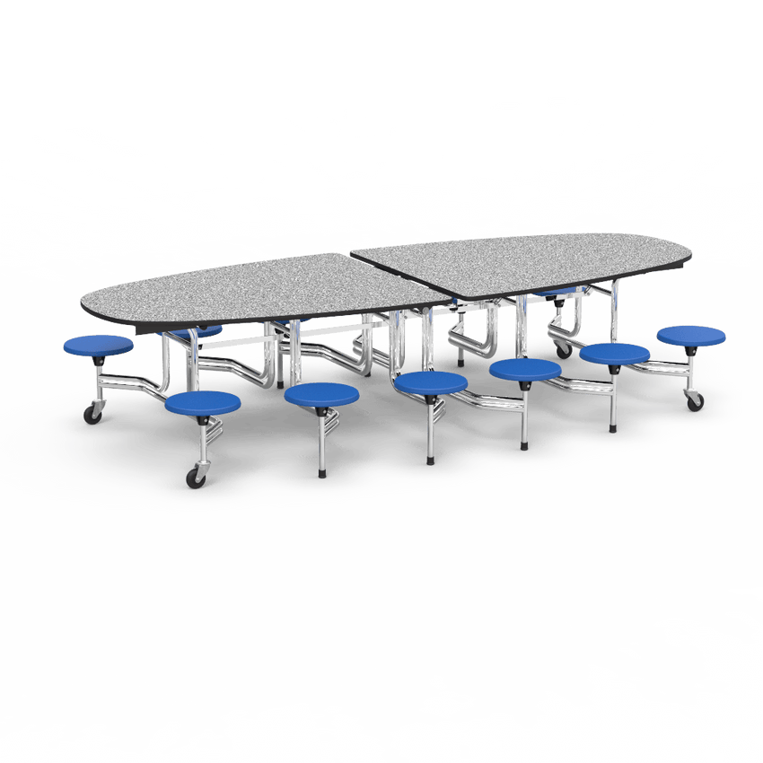 Virco MTS Series Ellipse Mobile Cafeteria Stool Table 45"W x 120"L x 29"H with 15" Seat Height - 12 Stools (MTSE15271012) - SchoolOutlet