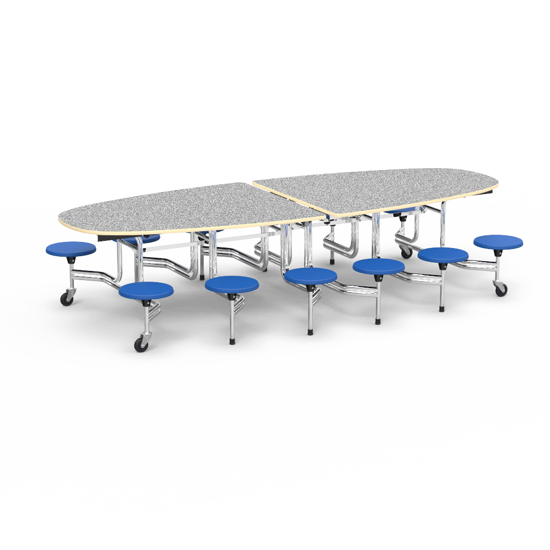 Virco MTS Series Ellipse Mobile Cafeteria Stool Table 45"W x 120"L x 29"H with 15" Seat Height - 12 Stools (MTSE15271012) - SchoolOutlet