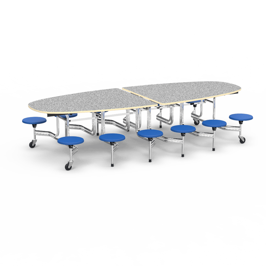 Virco MTS Series Ellipse Mobile Cafeteria Stool Table 45"W x 120"L x 29"H with 15" Seat Height - 12 Stools (MTSE15271012) - SchoolOutlet