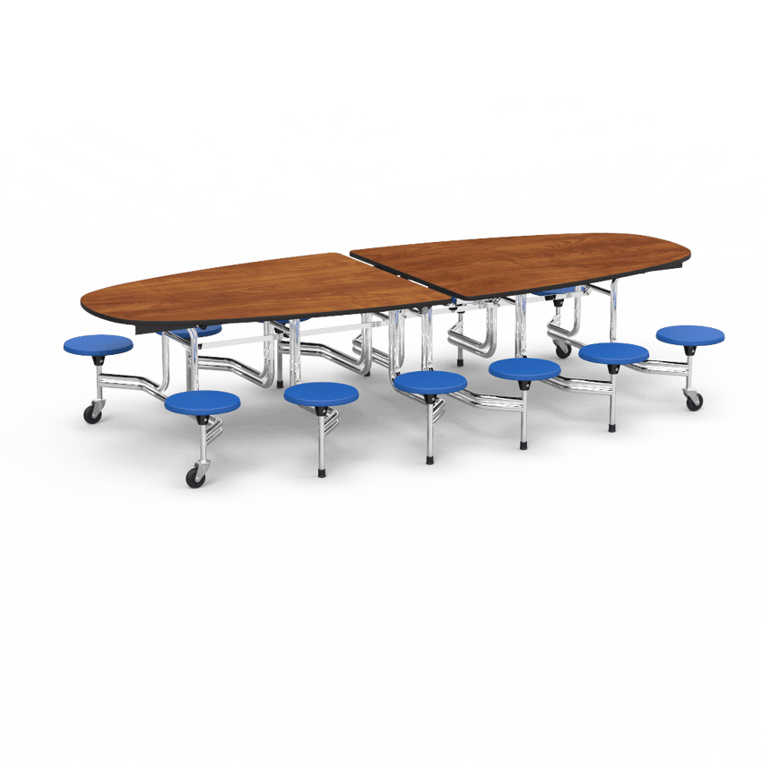 Virco MTS Series Ellipse Mobile Cafeteria Stool Table 45"W x 120"L x 29"H with 15" Seat Height - 12 Stools (MTSE15271012) - SchoolOutlet