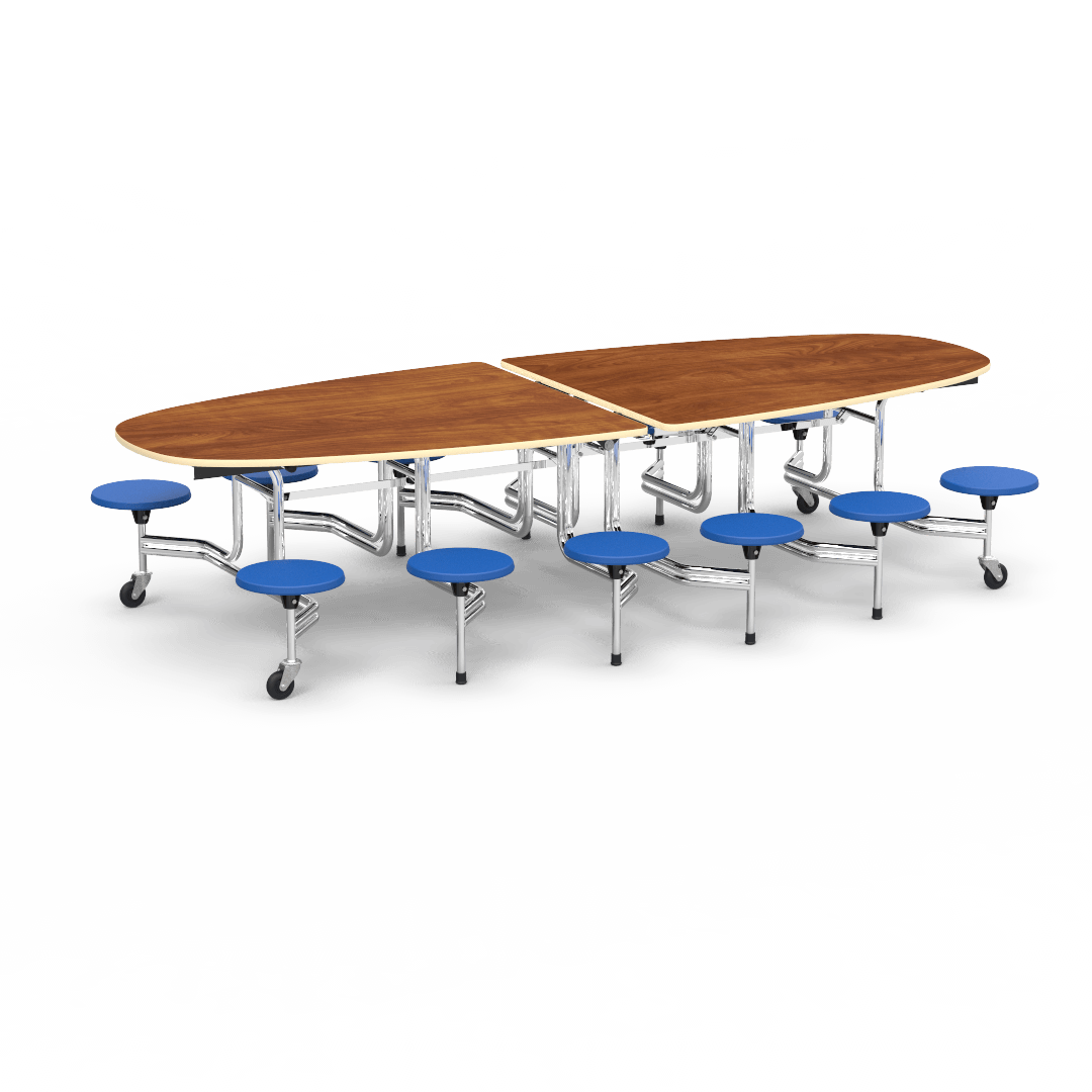 Virco MTS Series Ellipse Mobile Cafeteria Stool Table 45"W x 120"L x 29"H with 15" Seat Height - 12 Stools (MTSE15271012) - SchoolOutlet