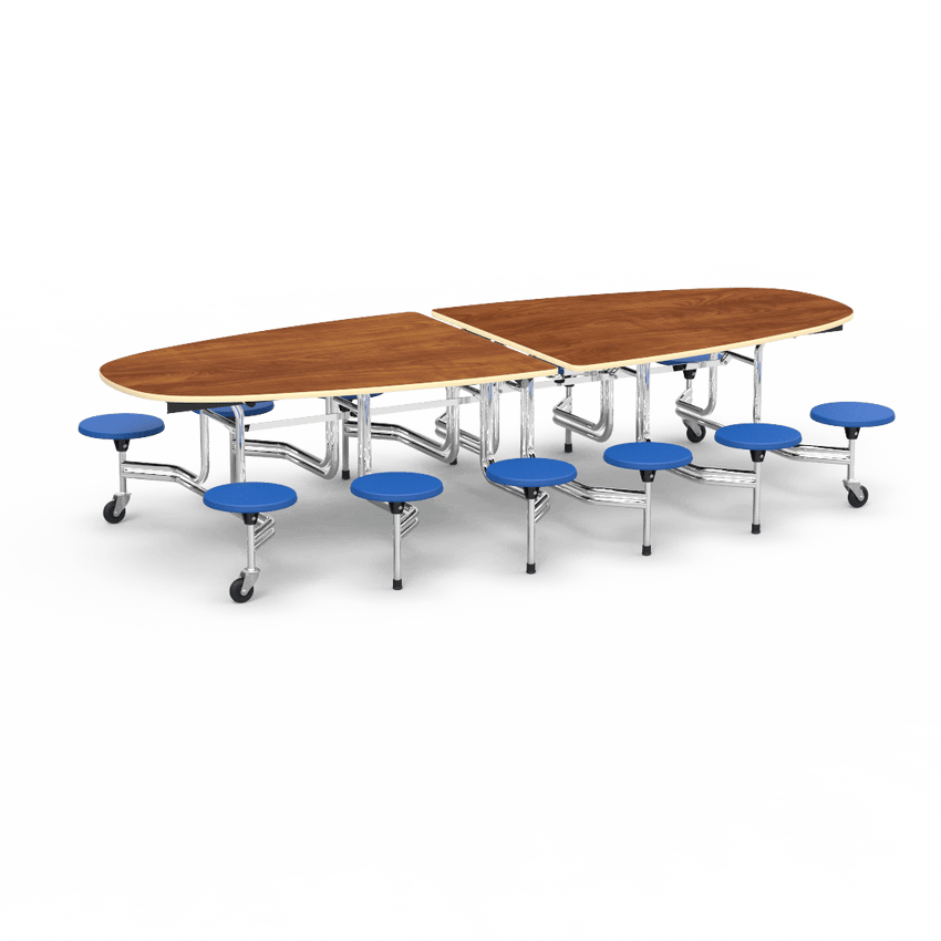 Virco MTS Series Ellipse Mobile Cafeteria Stool Table 45"W x 120"L x 29"H with 15" Seat Height - 12 Stools (MTSE15271012) - SchoolOutlet