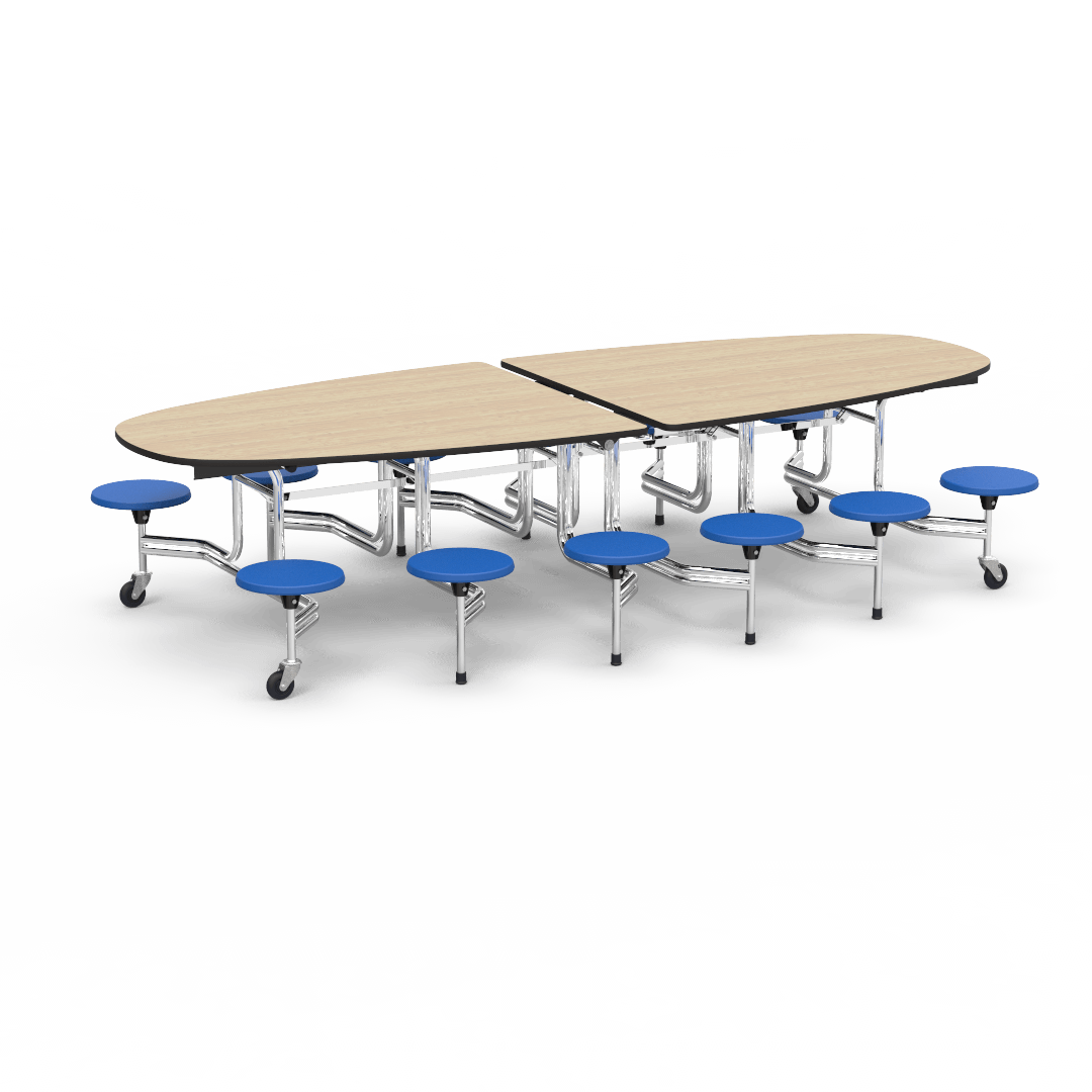 Virco MTS Series Ellipse Mobile Cafeteria Stool Table 45"W x 120"L x 29"H with 15" Seat Height - 12 Stools (MTSE15271012) - SchoolOutlet