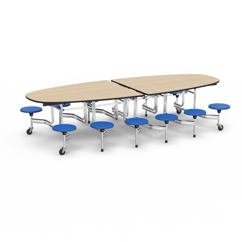 Virco MTS Series Ellipse Mobile Cafeteria Stool Table 45"W x 120"L x 29"H with 15" Seat Height - 12 Stools (MTSE15271012) - SchoolOutlet
