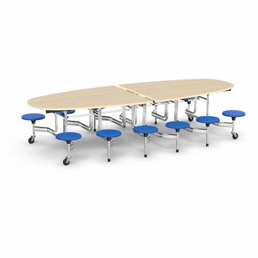 Virco MTS Series Ellipse Mobile Cafeteria Stool Table 45"W x 120"L x 29"H with 15" Seat Height - 12 Stools (MTSE15271012) - SchoolOutlet