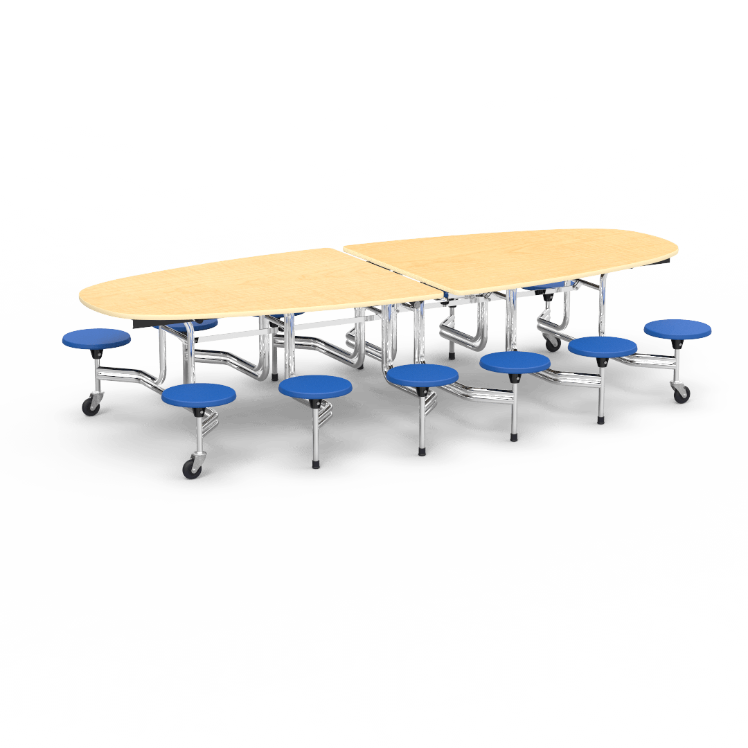 Virco MTS Series Ellipse Mobile Cafeteria Stool Table 45"W x 120"L x 29"H with 15" Seat Height - 12 Stools (MTSE15271012) - SchoolOutlet