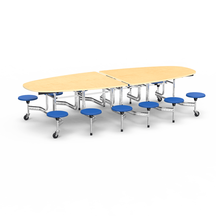 Virco MTS Series Ellipse Mobile Cafeteria Stool Table 45"W x 120"L x 29"H with 15" Seat Height - 12 Stools (MTSE15271012) - SchoolOutlet