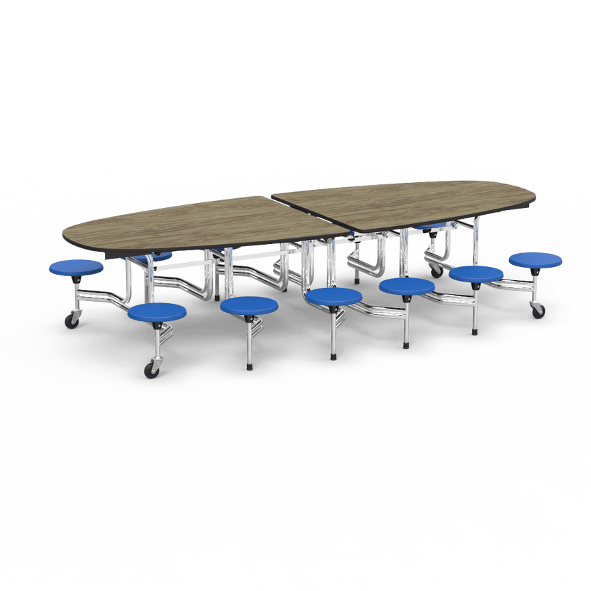 Virco MTS Series Ellipse Mobile Cafeteria Stool Table 45"W x 120"L x 29"H with 15" Seat Height - 12 Stools (MTSE15271012) - SchoolOutlet