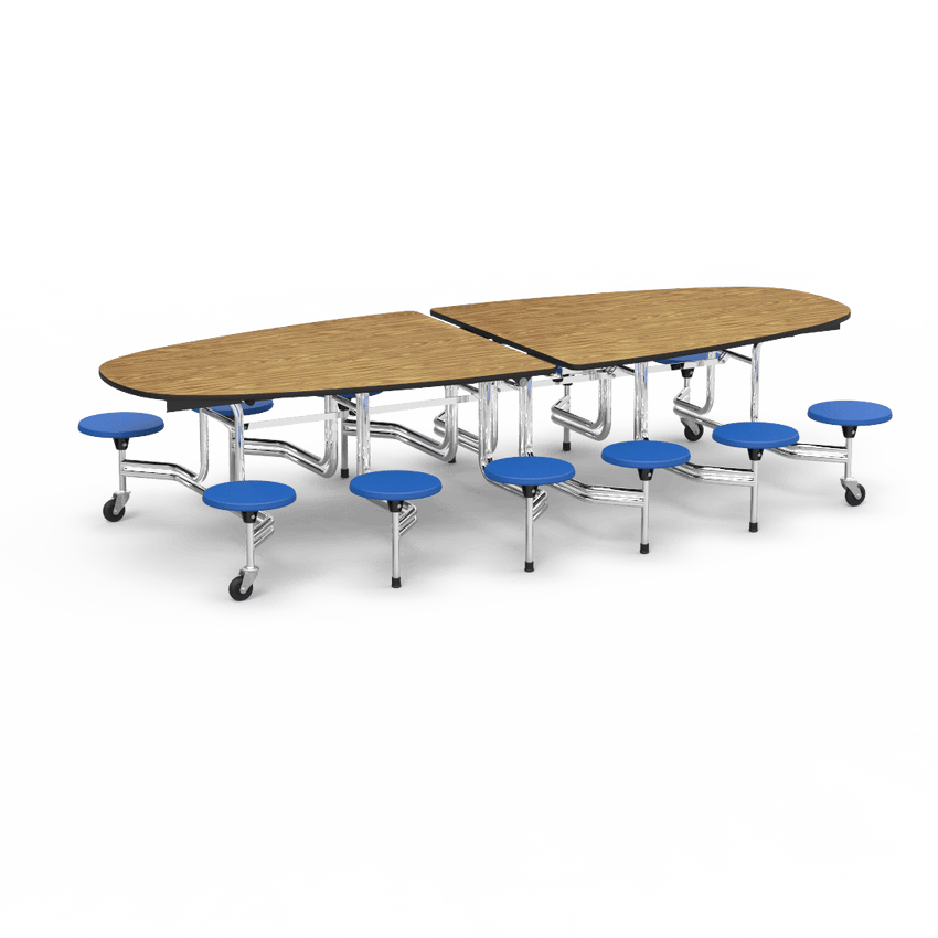 Virco MTS Series Ellipse Mobile Cafeteria Stool Table 45"W x 120"L x 29"H with 15" Seat Height - 12 Stools (MTSE15271012) - SchoolOutlet