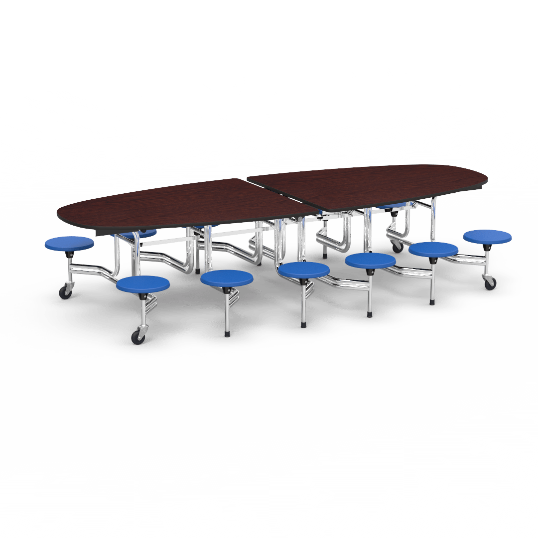 Virco MTS Series Ellipse Mobile Cafeteria Stool Table 45"W x 120"L x 29"H with 15" Seat Height - 12 Stools (MTSE15271012) - SchoolOutlet