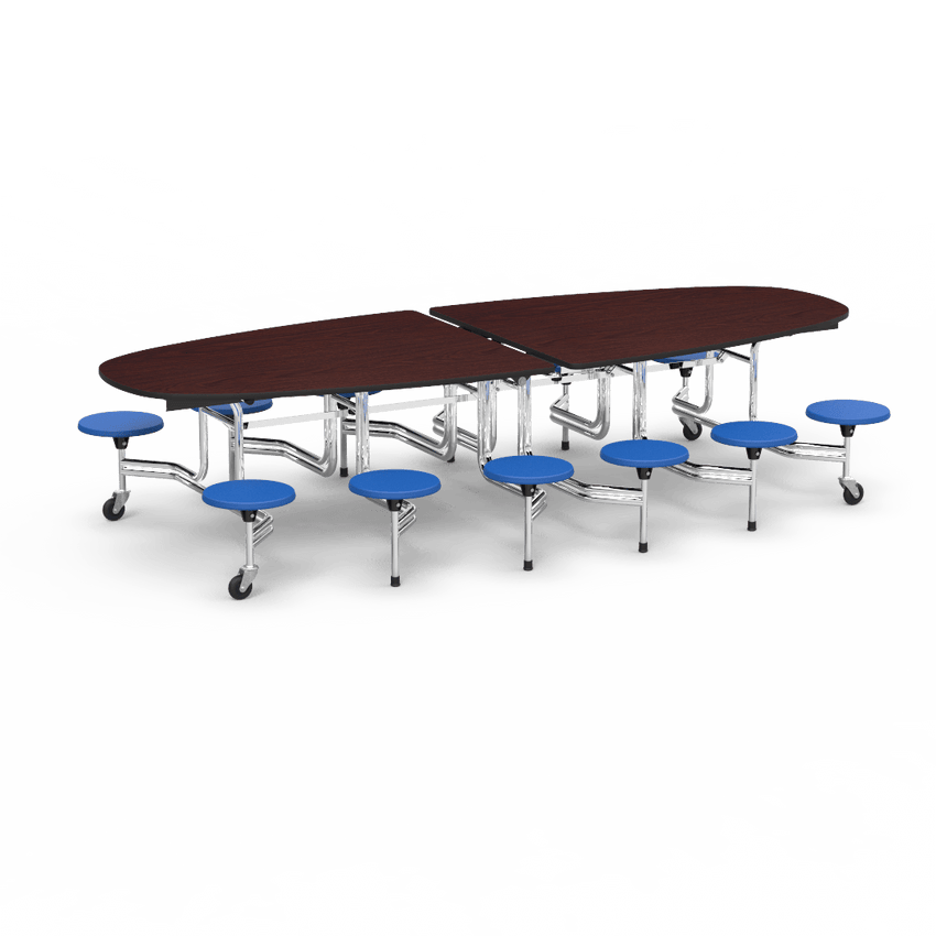 Virco MTS Series Ellipse Mobile Cafeteria Stool Table 45"W x 120"L x 29"H with 15" Seat Height - 12 Stools (MTSE15271012) - SchoolOutlet