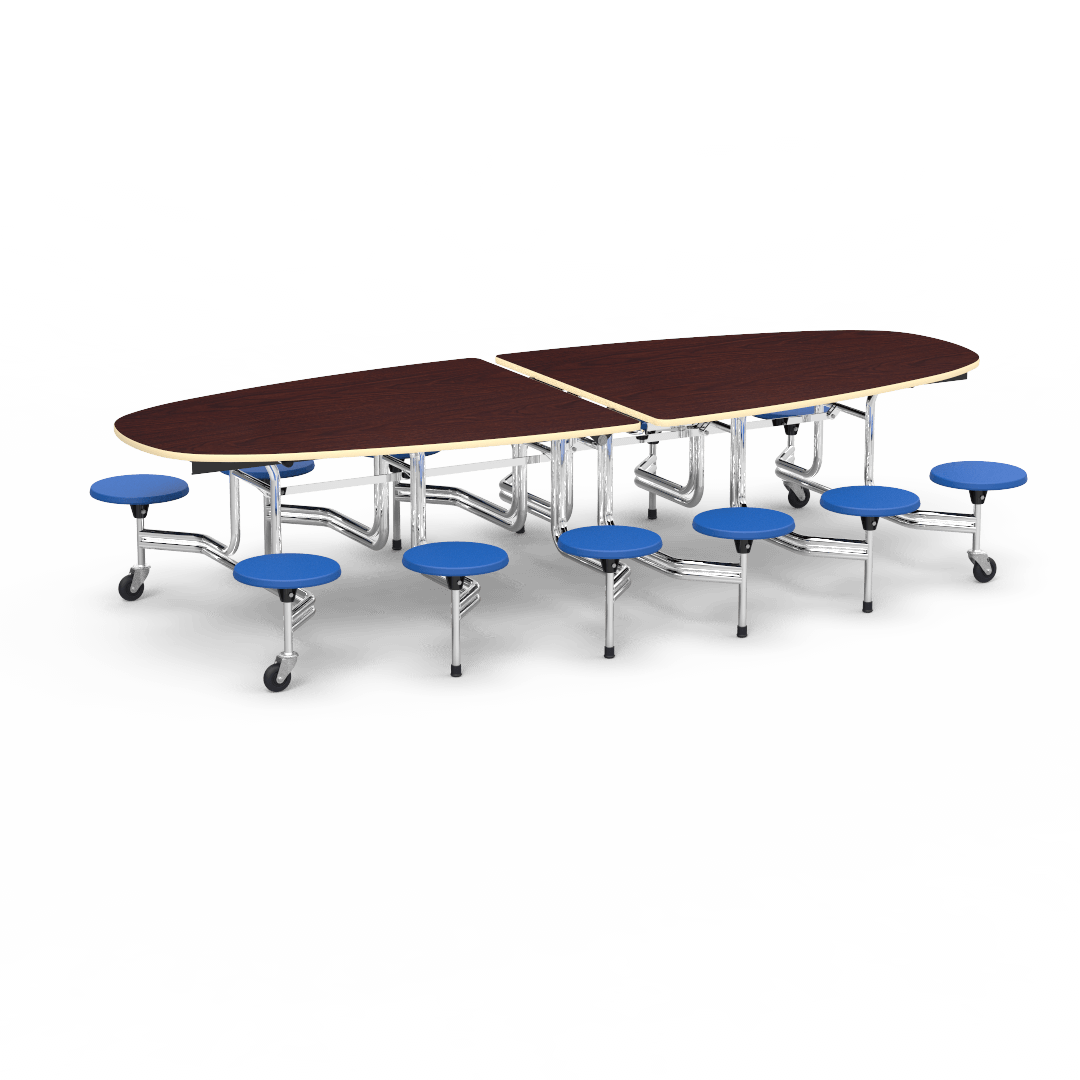 Virco MTS Series Ellipse Mobile Cafeteria Stool Table 45"W x 120"L x 29"H with 15" Seat Height - 12 Stools (MTSE15271012) - SchoolOutlet