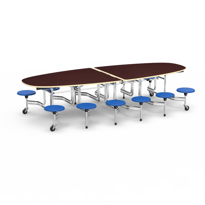 Virco MTS Series Ellipse Mobile Cafeteria Stool Table 45"W x 120"L x 29"H with 15" Seat Height - 12 Stools (MTSE15271012) - SchoolOutlet