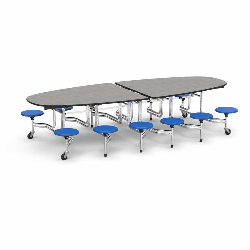 Virco MTS Series Ellipse Mobile Cafeteria Stool Table 45"W x 120"L x 29"H with 15" Seat Height - 12 Stools (MTSE15271012) - SchoolOutlet