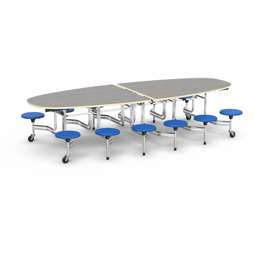 Virco MTS Series Ellipse Mobile Cafeteria Stool Table 45"W x 120"L x 29"H with 15" Seat Height - 12 Stools (MTSE15271012) - SchoolOutlet