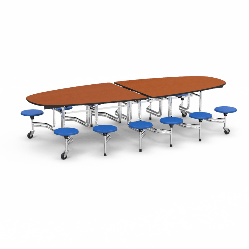 Virco MTS Series Ellipse Mobile Cafeteria Stool Table 45"W x 120"L x 29"H with 15" Seat Height - 12 Stools (MTSE15271012) - SchoolOutlet