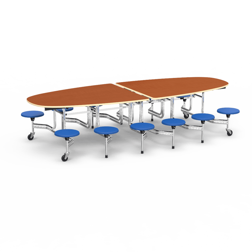 Virco MTS Series Ellipse Mobile Cafeteria Stool Table 45"W x 120"L x 29"H with 15" Seat Height - 12 Stools (MTSE15271012) - SchoolOutlet