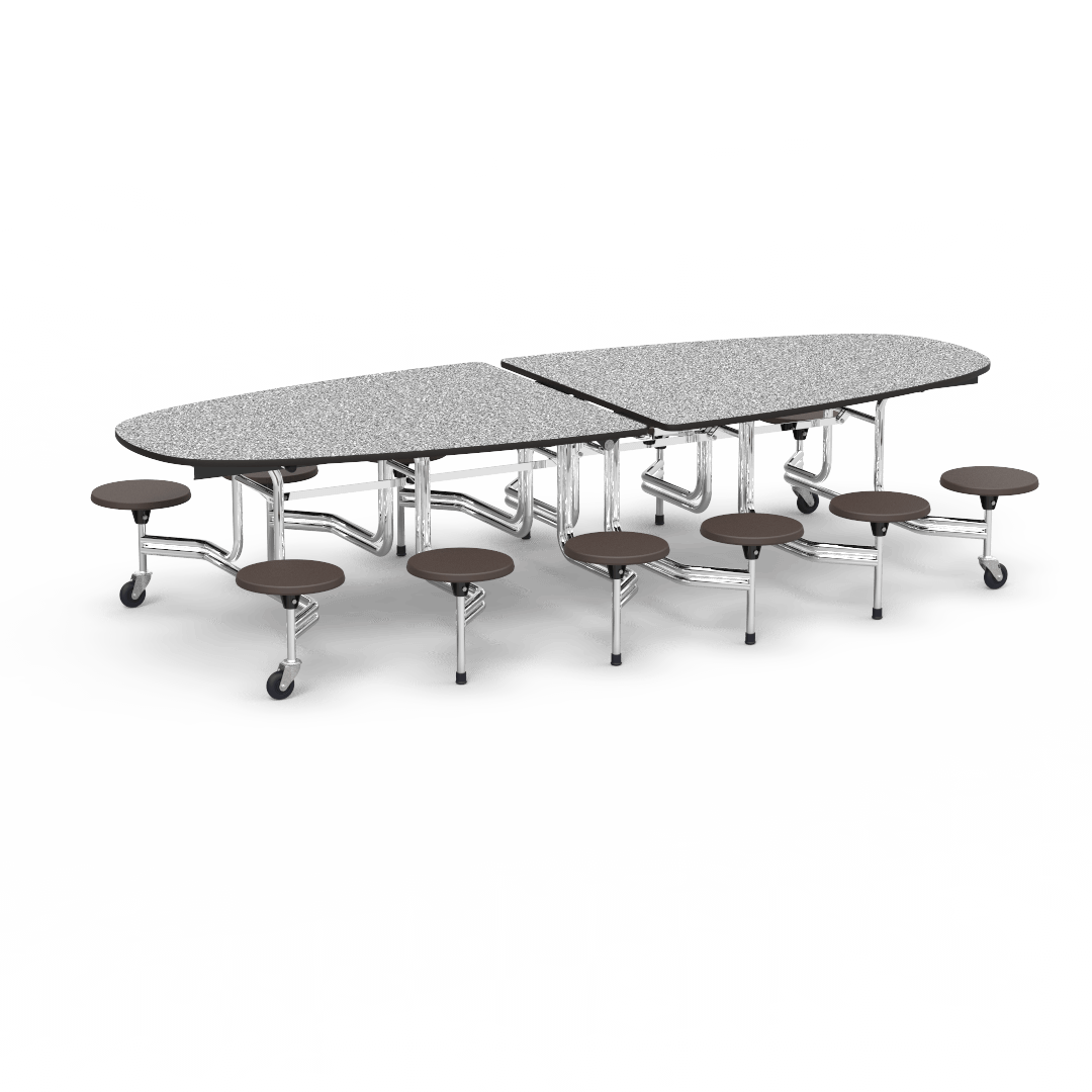 Virco MTS Series Ellipse Mobile Cafeteria Stool Table 45"W x 120"L x 29"H with 15" Seat Height - 12 Stools (MTSE15271012) - SchoolOutlet