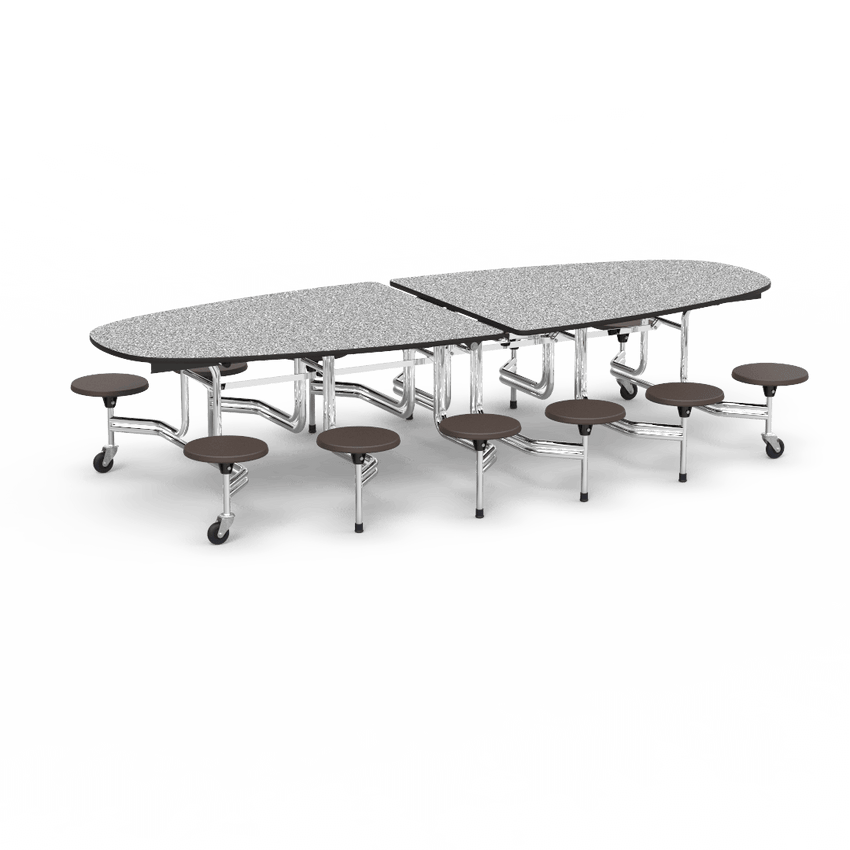 Virco MTS Series Ellipse Mobile Cafeteria Stool Table 45"W x 120"L x 29"H with 15" Seat Height - 12 Stools (MTSE15271012) - SchoolOutlet