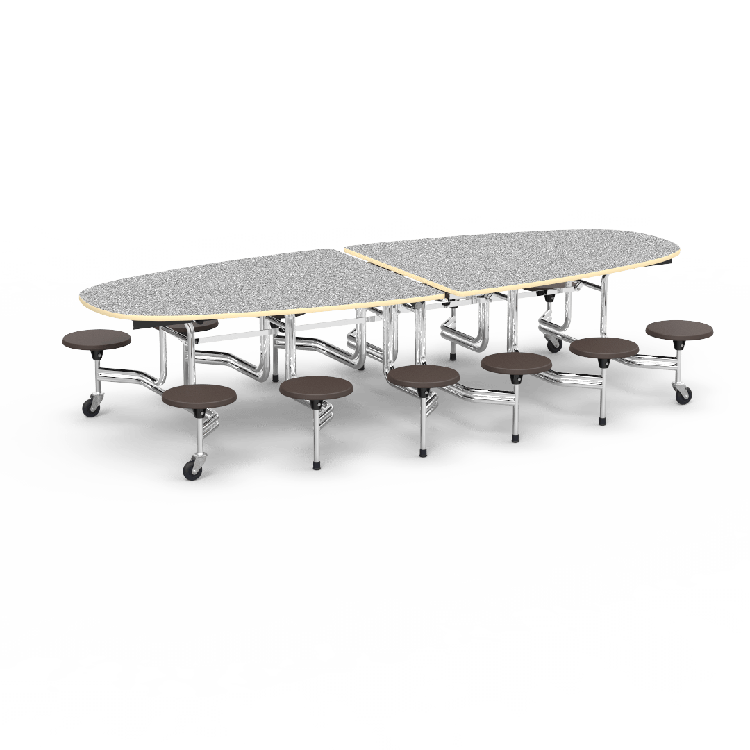 Virco MTS Series Ellipse Mobile Cafeteria Stool Table 45"W x 120"L x 29"H with 15" Seat Height - 12 Stools (MTSE15271012) - SchoolOutlet