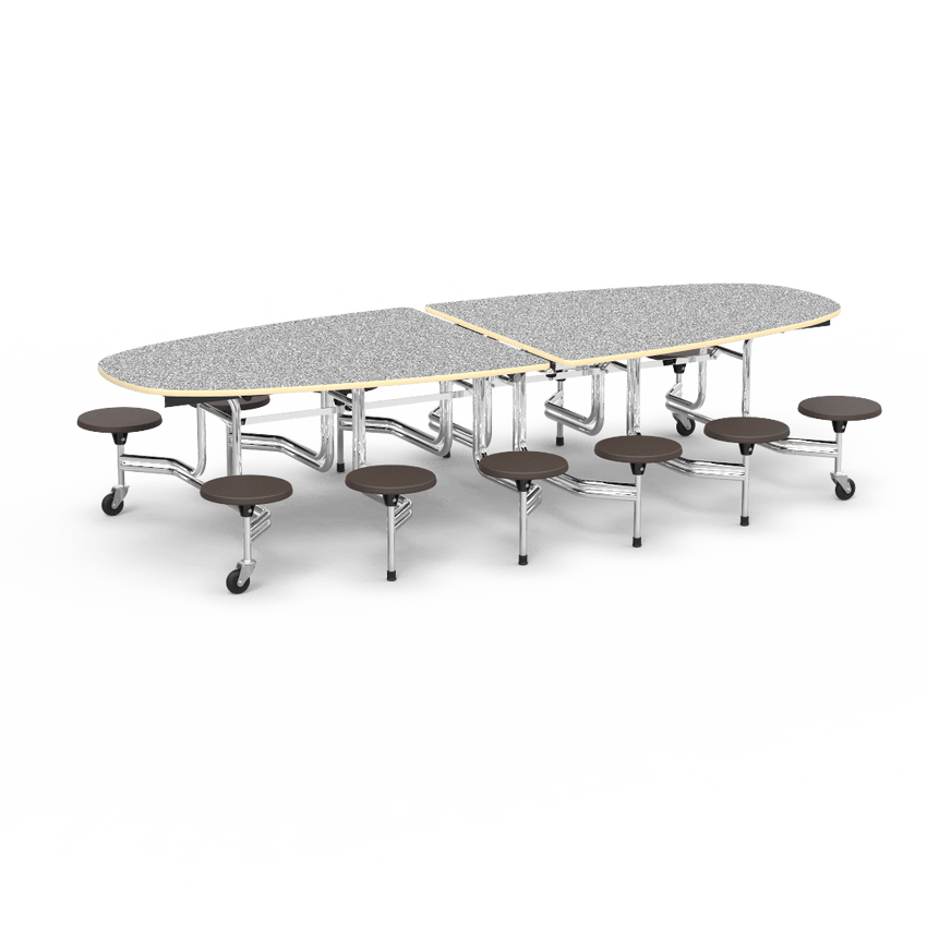 Virco MTS Series Ellipse Mobile Cafeteria Stool Table 45"W x 120"L x 29"H with 15" Seat Height - 12 Stools (MTSE15271012) - SchoolOutlet