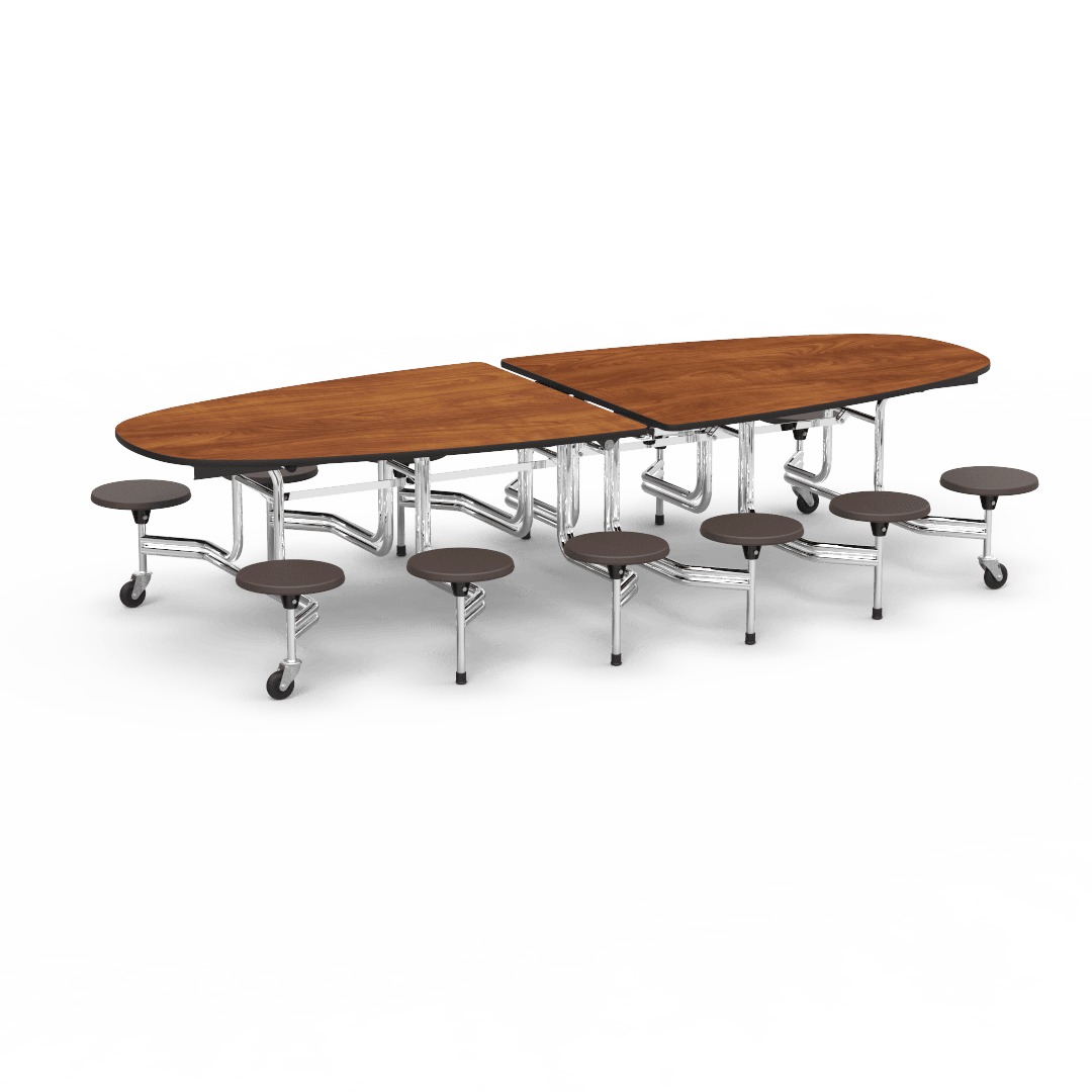 Virco MTS Series Ellipse Mobile Cafeteria Stool Table 45"W x 120"L x 29"H with 15" Seat Height - 12 Stools (MTSE15271012) - SchoolOutlet