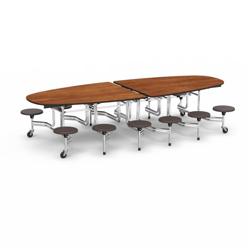 Virco MTS Series Ellipse Mobile Cafeteria Stool Table 45"W x 120"L x 29"H with 15" Seat Height - 12 Stools (MTSE15271012) - SchoolOutlet