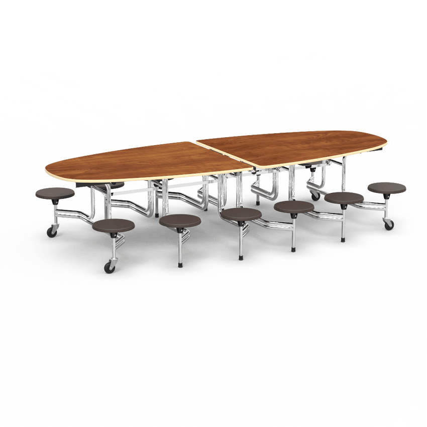 Virco MTS Series Ellipse Mobile Cafeteria Stool Table 45"W x 120"L x 29"H with 15" Seat Height - 12 Stools (MTSE15271012) - SchoolOutlet