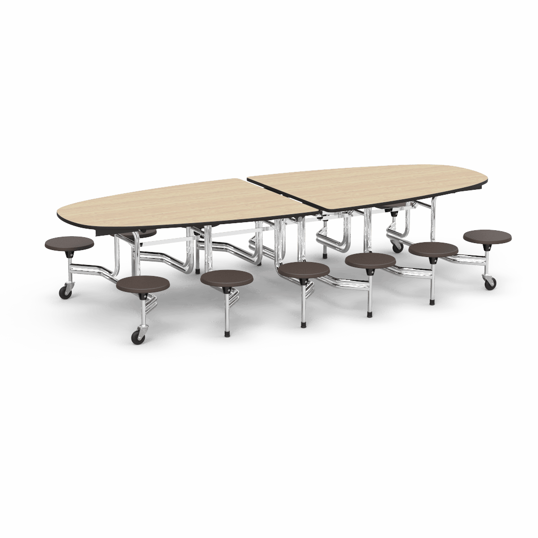 Virco MTS Series Ellipse Mobile Cafeteria Stool Table 45"W x 120"L x 29"H with 15" Seat Height - 12 Stools (MTSE15271012) - SchoolOutlet