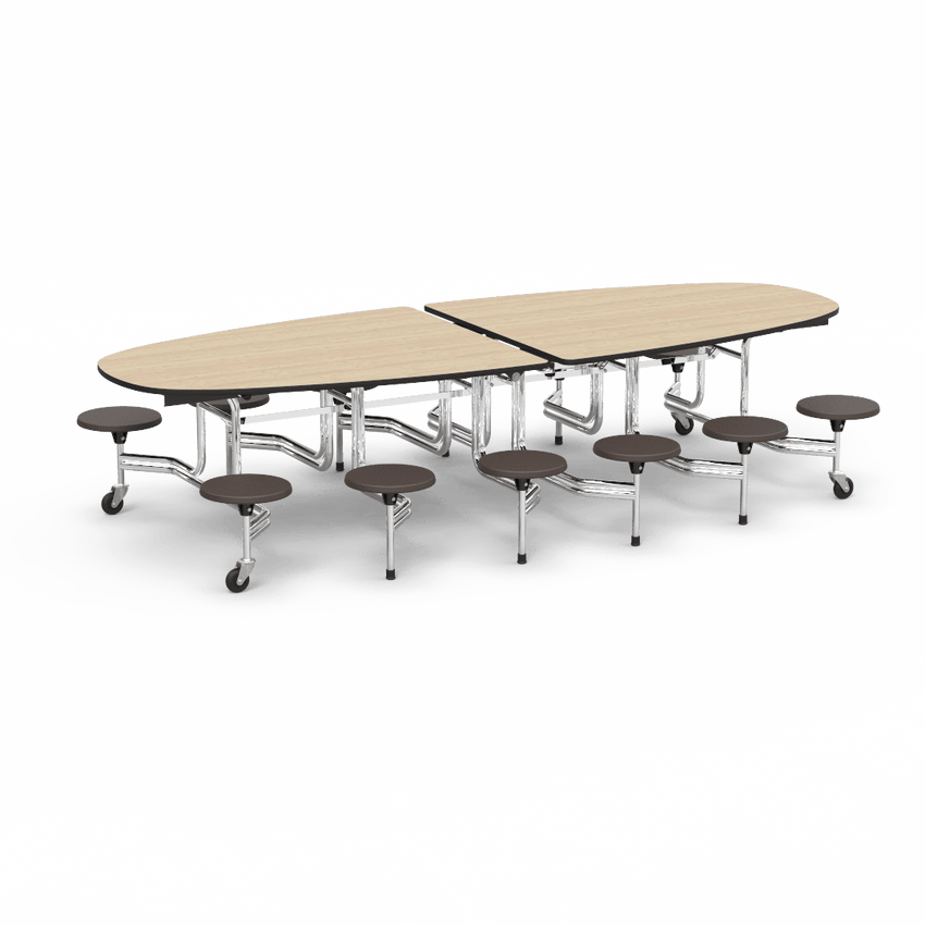 Virco MTS Series Ellipse Mobile Cafeteria Stool Table 45"W x 120"L x 29"H with 15" Seat Height - 12 Stools (MTSE15271012) - SchoolOutlet