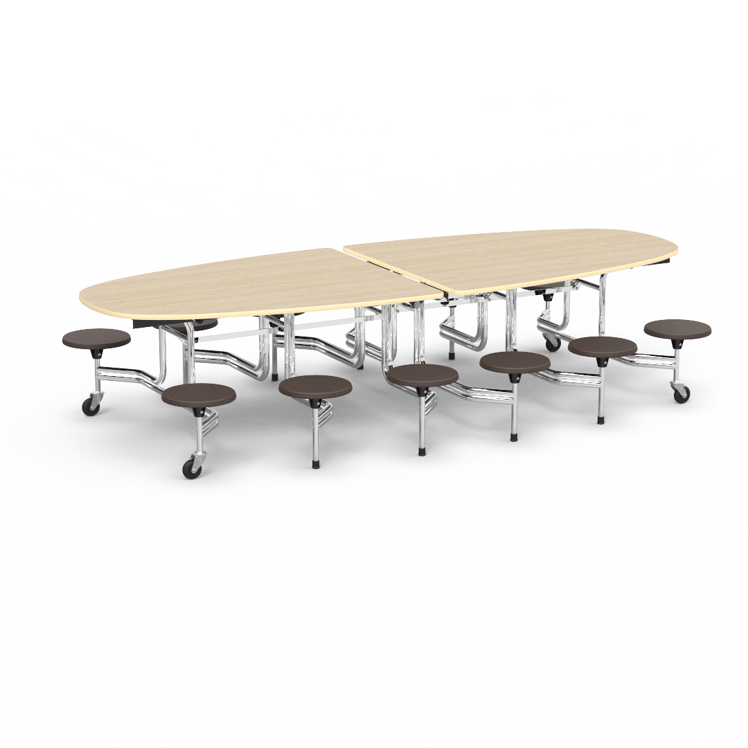 Virco MTS Series Ellipse Mobile Cafeteria Stool Table 45"W x 120"L x 29"H with 15" Seat Height - 12 Stools (MTSE15271012) - SchoolOutlet
