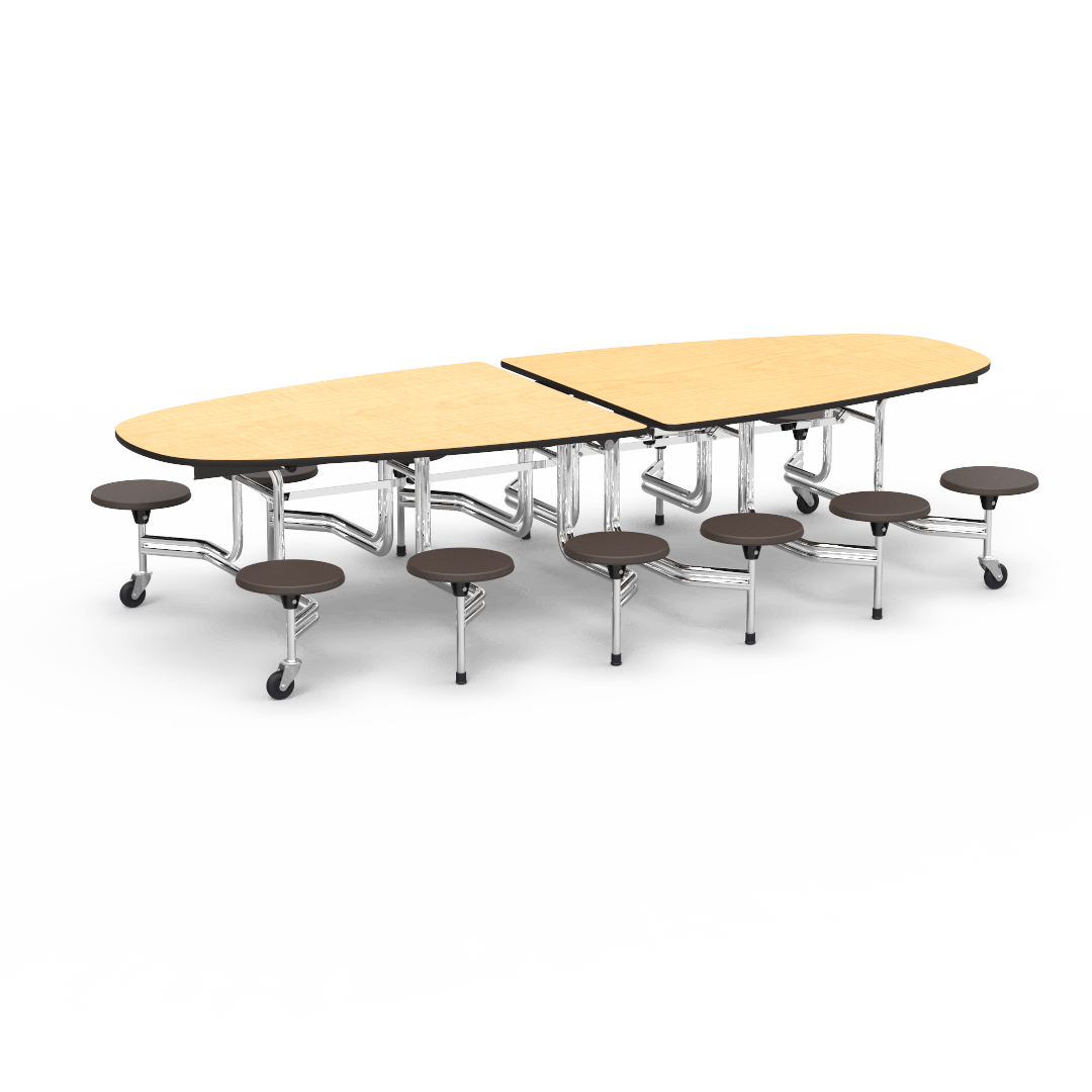 Virco MTS Series Ellipse Mobile Cafeteria Stool Table 45"W x 120"L x 29"H with 15" Seat Height - 12 Stools (MTSE15271012) - SchoolOutlet