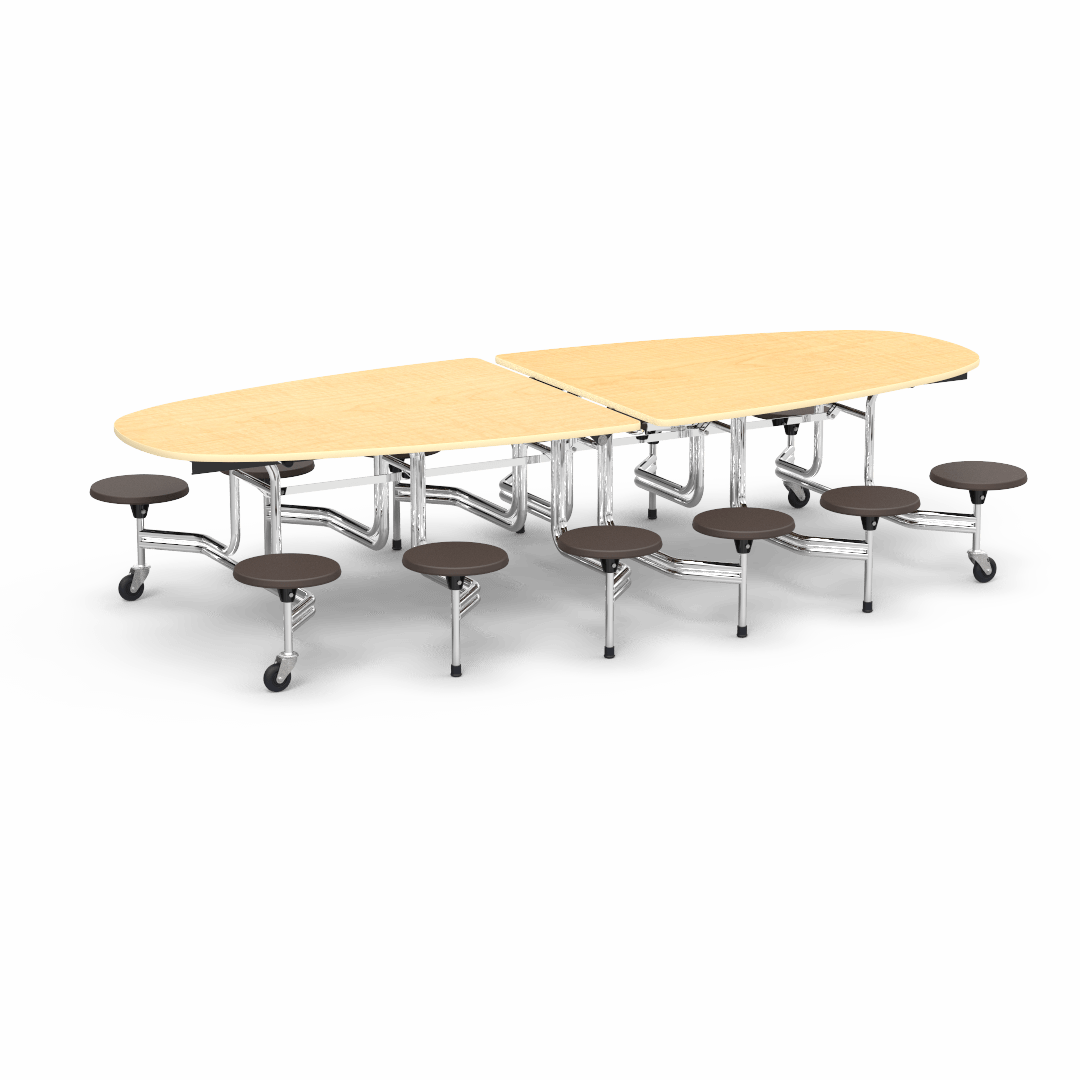 Virco MTS Series Ellipse Mobile Cafeteria Stool Table 45"W x 120"L x 29"H with 15" Seat Height - 12 Stools (MTSE15271012) - SchoolOutlet