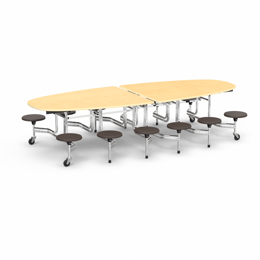 Virco MTS Series Ellipse Mobile Cafeteria Stool Table 45"W x 120"L x 29"H with 15" Seat Height - 12 Stools (MTSE15271012) - SchoolOutlet