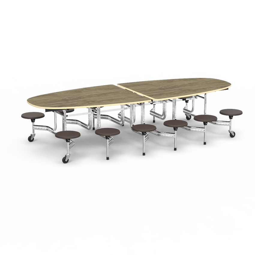 Virco MTS Series Ellipse Mobile Cafeteria Stool Table 45"W x 120"L x 29"H with 15" Seat Height - 12 Stools (MTSE15271012) - SchoolOutlet